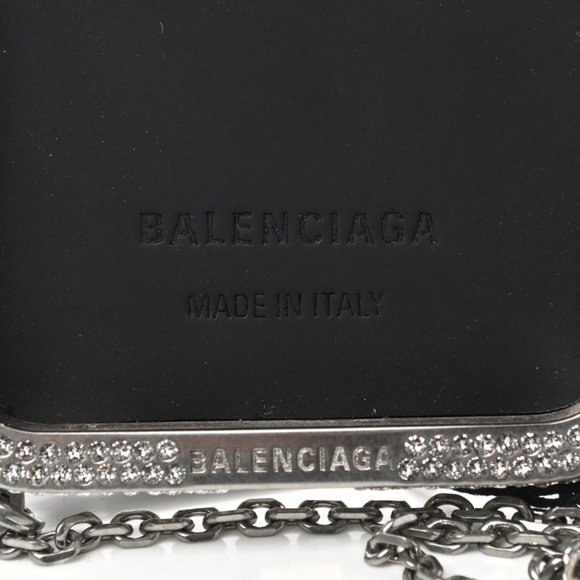 VIDEO! NWT BALENCIAGA Rhinestone Encrusted iPhone Case Long Chain Box/Dust Bag - Picture 6 of 9